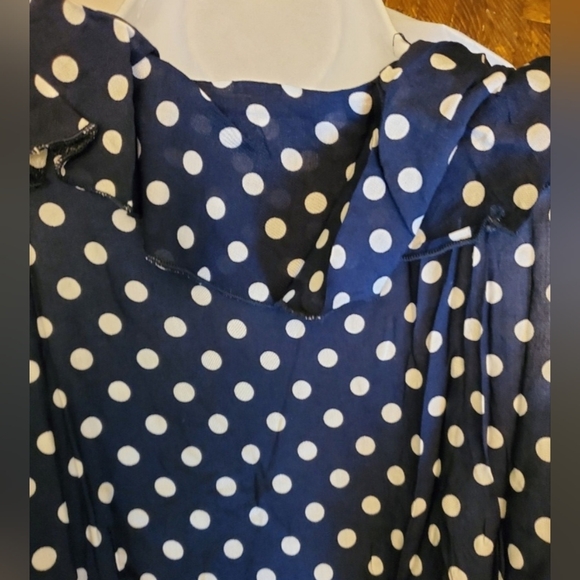 NEW w/o tags Small navy w/white polka dots dress w/gentle ruffle edge detailing - Picture 7 of 9